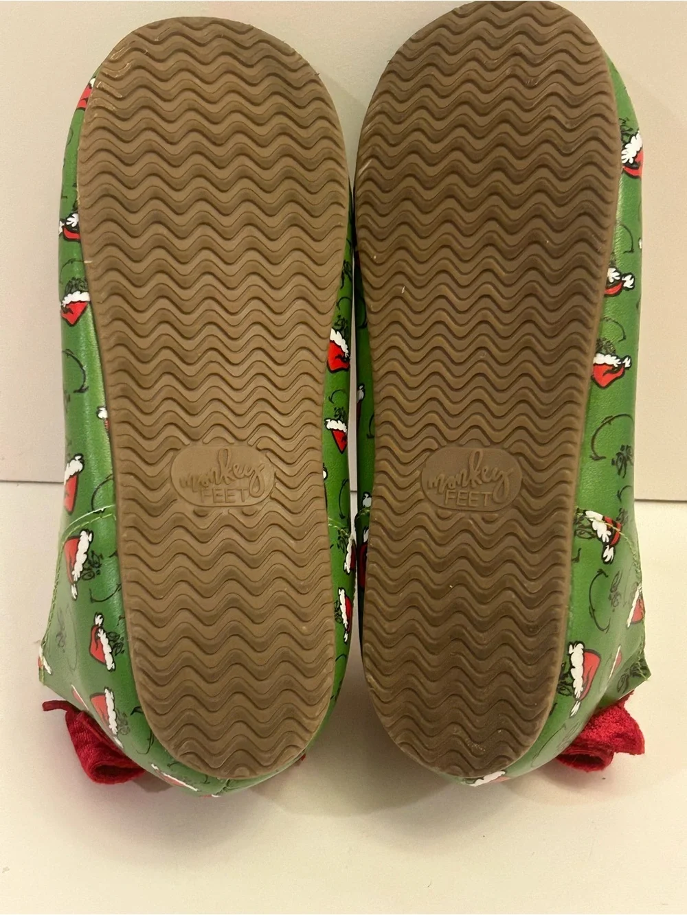 Monkey Feet Kids Green Santa Shoes Christmas grinch